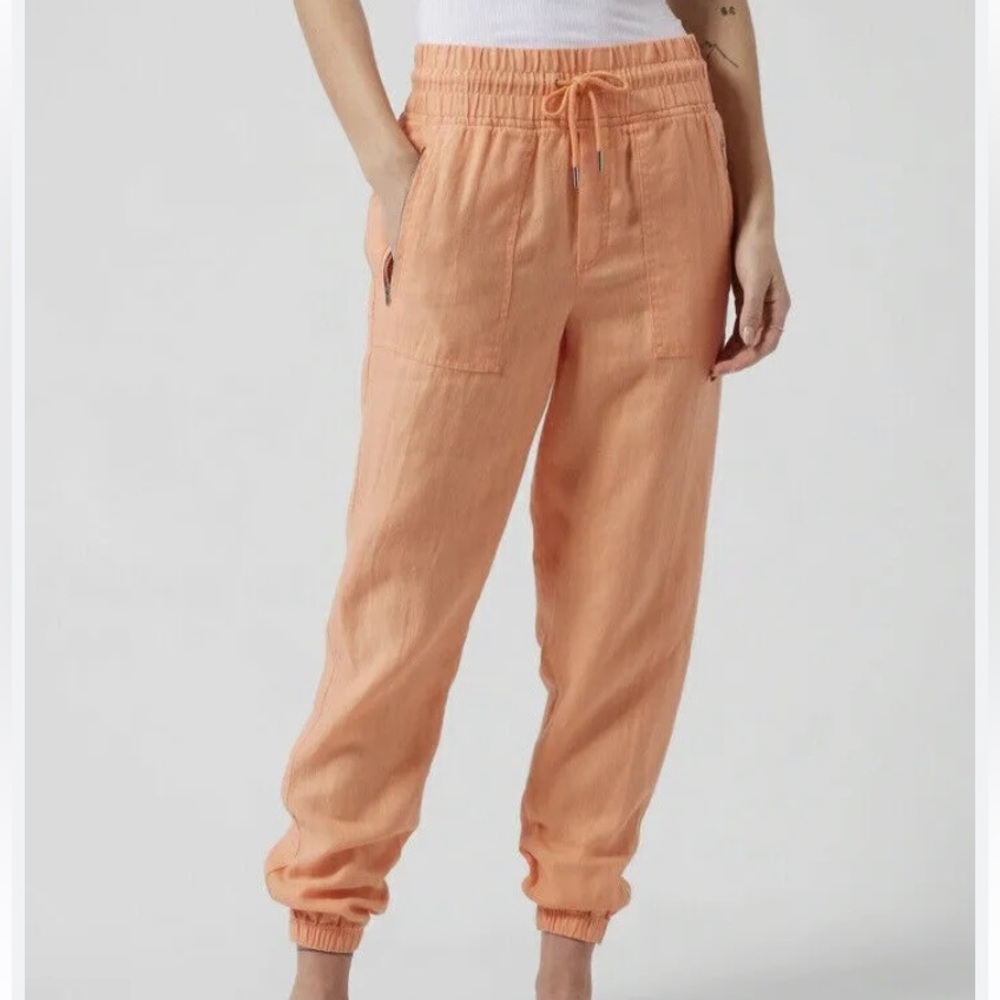 ATHLETA LINEN Pants Cabo Peach Jogger Zippered Pockets Elastic Waist. Size 10